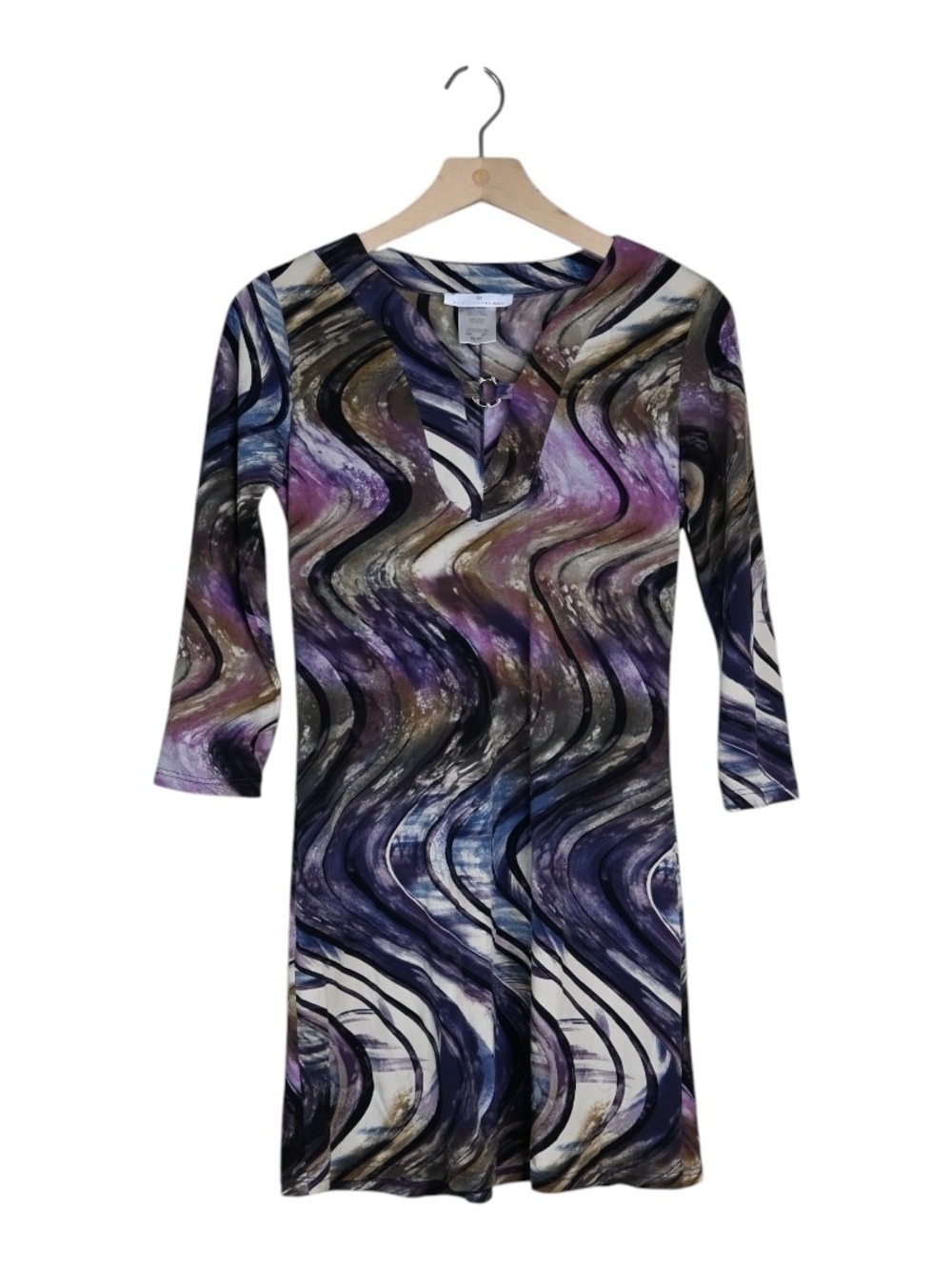 Papillon Blanc Women’s XS Abstract Purple Swirl V-Neck Mini Dress